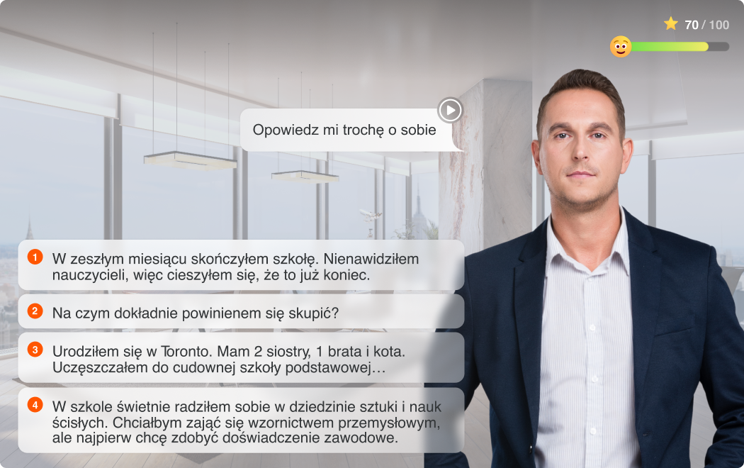 Slajd z symulacji Slajd z symulacji rozmowy kwalifikacyjnej